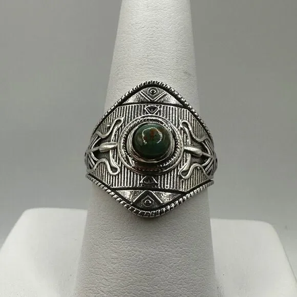 Sterling silver, marked "GSX" turquoise round cabochon ring! - Picture 8 of 10